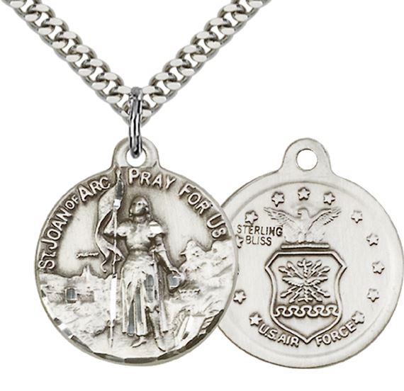 STERLING SILVER ST JOAN OF ARC PENDANT ON A CHAIN - 7/8" x 3/4"